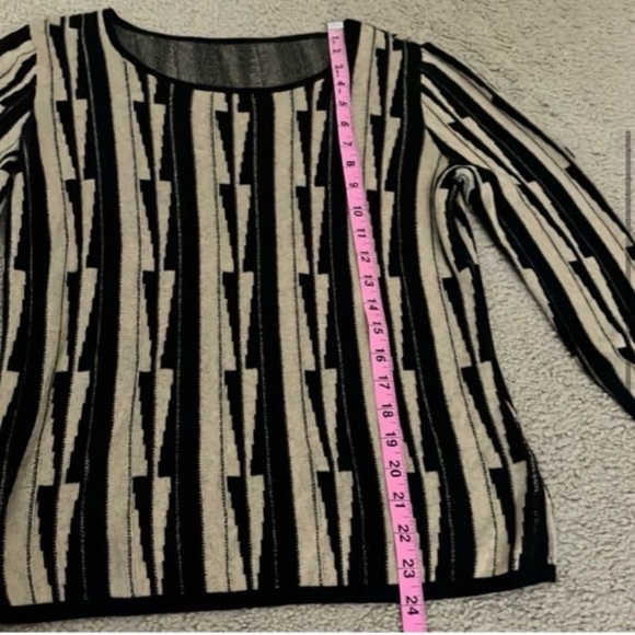 Retro knit sweater, geometric, cozy soft stretchy warm, wide scoop neck - Picture 2 of 6